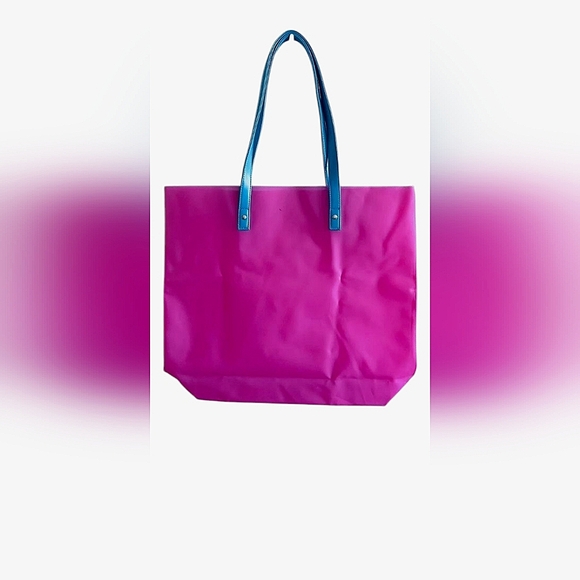 Nordstrom Handbags - NWOT Stylish Nordstrom Pink Plastic Jelly Tote Bag with Teal Handles